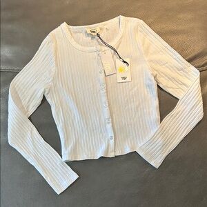 Ever After Girls White Ribbed Long Sleeve Top, size 8 NWT